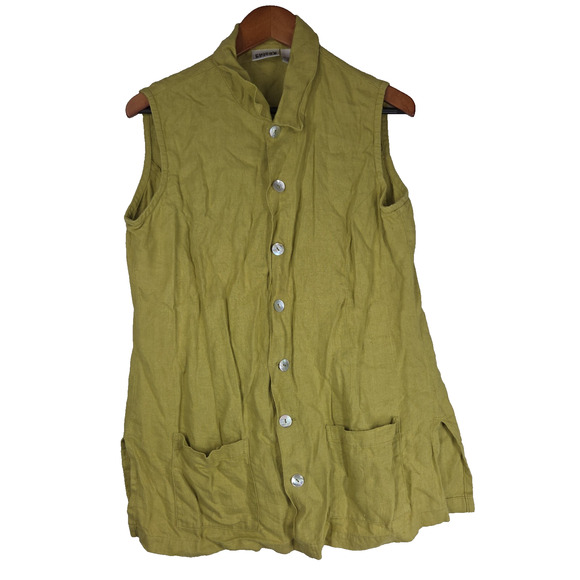 Vintage Chicos Womens Top 2 Large Linen Green Pockets Business Workwear Grandma - Picture 1 of 11